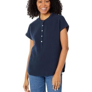 FAHERTY WOMENS DREAM DESMOND COTTON GAUZEY TOP BLOUSE NAVY BLUE XS
